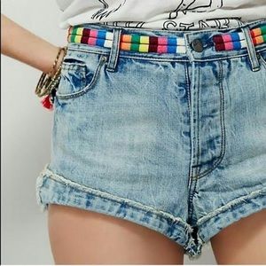 Free People denim cut off rainbow belt shorts